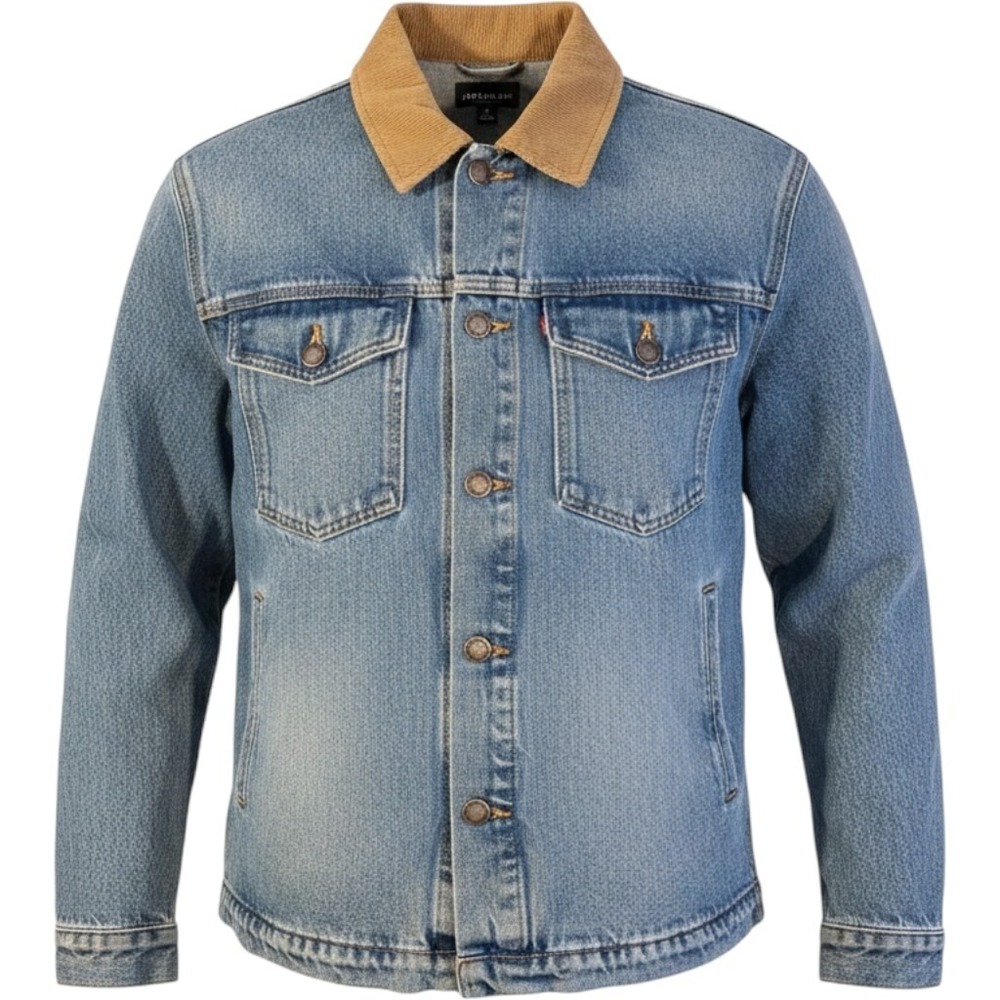 Jeremiah American Legacy Mens Large Denim Trucker Jacket Corduroy Collar NEW